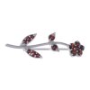 Silver brooch with czech garnet, rhodium plated - flower                                            