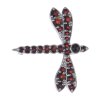Silver brooch with czech garnet, rhodium plated, animal - dragonfly                                 