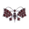 Silver brooch with czech garnet, rhodium plated, animal - butterfly                                 