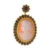 Silver brooch with czech garnet and cameo, rhodium plated - oval                                    