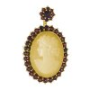 Silver brooch with czech garnet and cameo, gold plated - oval                                       
