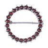 Silver brooch with czech garnet, rhodium plated - circle                                            