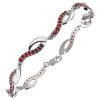 Silver bracelet with czech garnet, rhodium plated - wave                                            