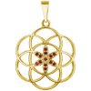 Silver pendant with czech garnet, gold plated - flower of life                                      