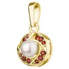 Silver pendant with czech garnet and pearl, gold plated - circle                                    