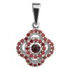 Silver pendant with czech garnet, rhodium plated - flower                                           