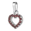 Silver pendant with czech garnet, rhodium plated - heart                                            
