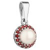 Silver pendant with czech garnet and pearl, rhodium plated - circle                                 