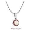 Silver pendant with czech garnet and pearl, rhodium plated - circle                                 
