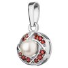 Silver pendant with czech garnet and pearl, rhodium plated - circle                                 