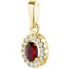 Gold pendant with czech garnet and diamond - oval                                                   