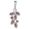 Silver pendant with czech garnet, rhodium plated - leaf                                             