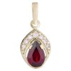 Gold pendant with czech garnet and diamond - drop                                                   