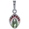 Silver pendant with czech garnet and moldavite, rhodium plated - drop                               