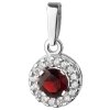 White gold pendant with czech garnet and diamond - circle                                           