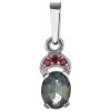 Silver pendant with czech garnet and moldavite, rhodium plated - oval                               