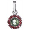 Silver pendant with czech garnet and moldavite, rhodium plated - circle                             
