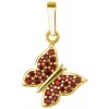 Silver pendant with czech garnet, gold plated, animal - butterfly                                   