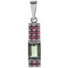 Silver pendant with czech garnet and moldavite, rhodium plated - rectangle                          