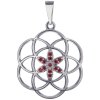 Silver pendant with czech garnet, rhodium plated - flower of life                                   