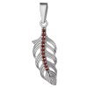 Silver pendant with czech garnet, rhodium plated - feather                                          