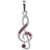 Silver pendant with czech garnet, rhodium plated - treble clef                                      