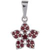 Silver pendant with czech garnet, rhodium plated - flower                                           
