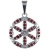 Silver pendant with czech garnet, rhodium plated - flower of life                                   