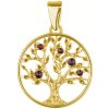 Silver pendant with czech garnet, gold plated - tree of life                                        