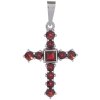 Silver pendant with czech garnet, rhodium plated - cross                                            