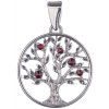 Silver pendant with czech garnet, rhodium plated - tree of life                                     