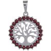 Silver pendant with czech garnet, rhodium plated - tree of life                                     
