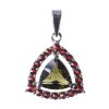 Silver pendant with czech garnet and moldavite, rhodium plated - triangle                           