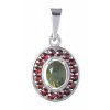 Silver pendant with czech garnet and moldavite, rhodium plated - oval                               
