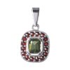 Silver pendant with czech garnet and moldavite, rhodium plated - rectangle                          