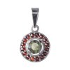 Silver pendant with czech garnet and moldavite, rhodium plated - circle                             