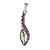 Silver pendant with czech garnet and moldavite, rhodium plated - wave                               