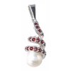 Silver pendant with czech garnet and pearl, rhodium plated - spiral                                 
