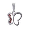 Silver pendant with czech garnet, rhodium plated, animal - butterfly                                
