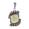 Silver pendant with czech garnet and moldavite, rhodium plated - rectangle                          