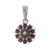 Silver pendant with czech garnet and moldavite, rhodium plated - flower                             