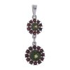 Silver pendant with czech garnet and moldavite, rhodium plated - flower                             