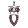 Silver pendant with czech garnet, rhodium plated, animal - owl                                      