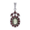Silver pendant with czech garnet and moldavite, rhodium plated - oval                               
