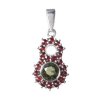 Silver pendant with czech garnet and moldavite, rhodium plated - circle                             