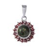 Silver pendant with czech garnet and moldavite, rhodium plated - flower                             