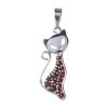 Silver pendant with czech garnet, rhodium plated, animal - cat                                      