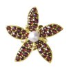 Silver pendant with czech garnet and pearl, gold plated - flower                                    