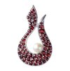 Silver pendant with czech garnet and pearl, rhodium plated - wave                                   