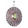 Silver pendant with czech garnet and moldavite, rhodium plated - oval                               